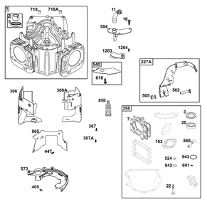 Cylinder Group Diagram and Parts List for 44U677-0020-B5 400000 - 699999 Briggs and Stratton Engine